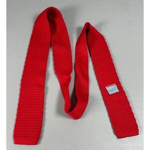 Vintage Lands End Neck Tie Red Cotton Square Knit Skinny Slim Made In USA‎